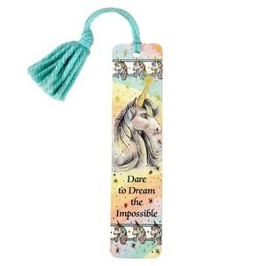 Vintage 80s Unicorn Bookmark Pastel Rainbow Gold- 1986 Sunshine Thoughts # H-951